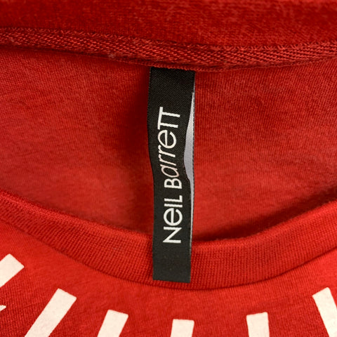 NEIL BARRETT Size L Red Black Print Viscose Blend Crew-Neck Sweater