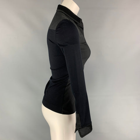 AKRIS Size 2 Black Cotton Blend Mesh Blouse