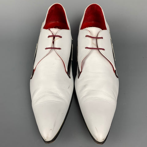 JEFFERY WEST Muse Size 9 White & Black Leather Pointed Toe Lace Up Shoes