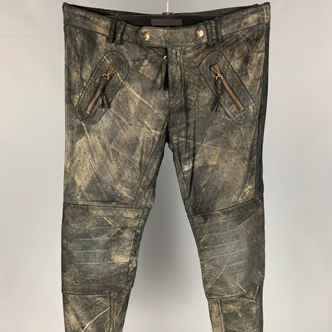 JUST CAVALLI Taille 34 Pantalon décontracté motard en cuir métallisé noir et or