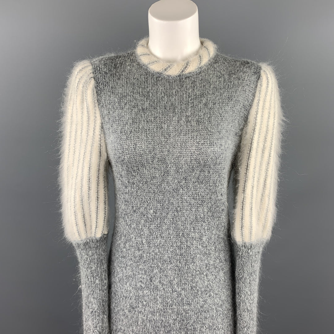 CARVEN Size M Gray & White Knitted Mohair Blend Sweater Dress Sui Generis Designer Consignment CARVEN Size M Gray & White Knitted Mohair Blend Sweater Dress Sui Generis Designer Consignment