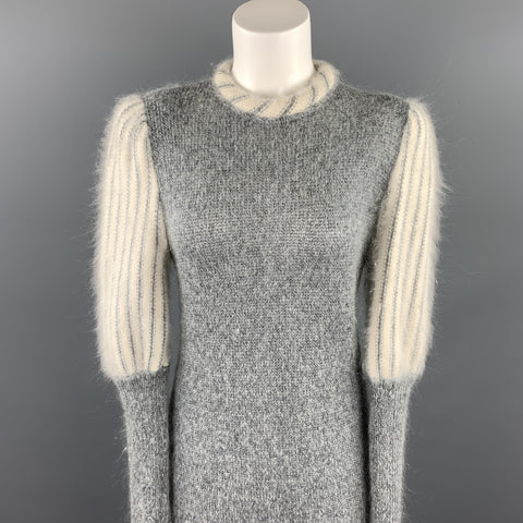 CARVEN Size M Gray & White Knitted Mohair Blend Sweater Dress