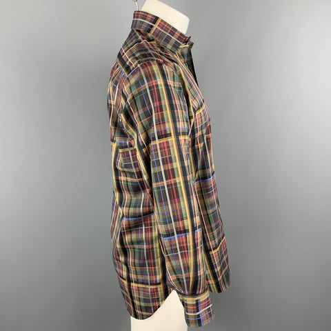 ETRO Camisa de manga larga con botones de algodón a cuadros multicolor talla S