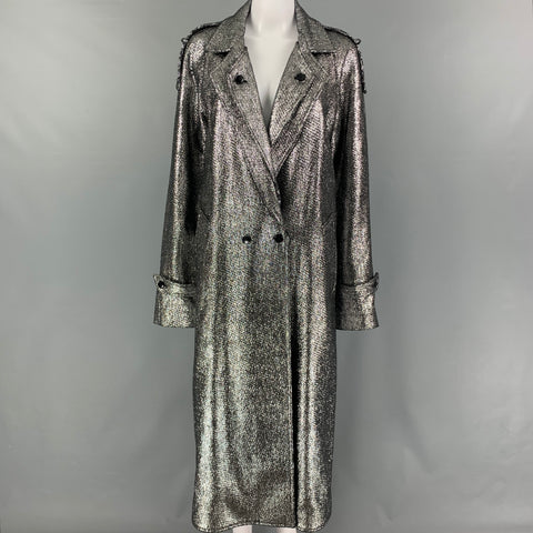 RtA Size M Silver Polyester Metallic Double Breasted Coat