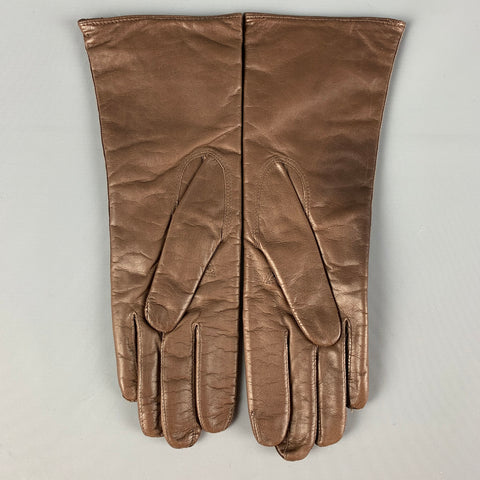 MADOVA Size 6.5 Brown Leather Cashmere Gloves
