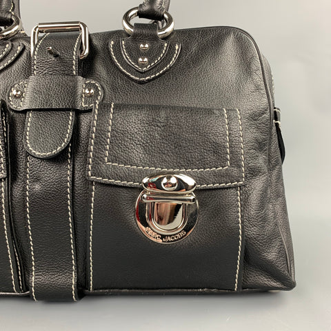 MARC JACOBS Black Contrast Stitching Leather Top Handles Handbag