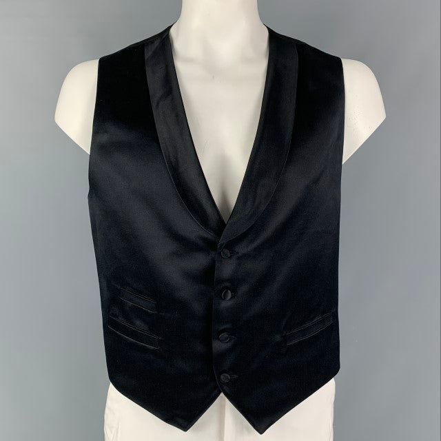 ERMENEGILDO ZEGNA Size L Black Silk Shawl Collar Vest