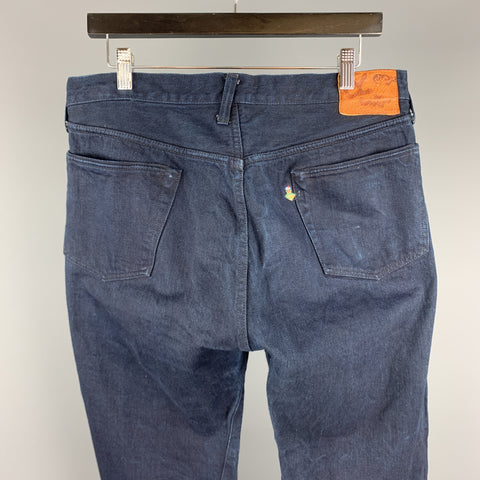 45rpm Size 34 x 35 Indigo Navy Dyed Cotton Button Fly Jeans