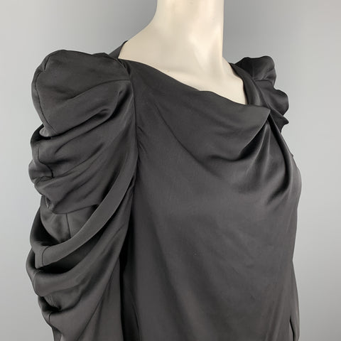 VIKTOR & ROLF Size 4 Black Draped Silk Ruffle Shoulder Blouse