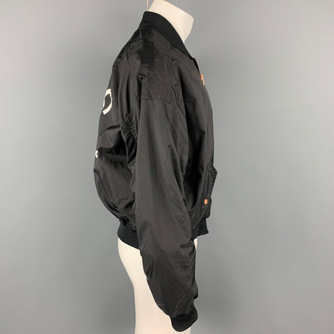 FIORUCCI Size M Black & White Print Polyamide Bomber Jacket