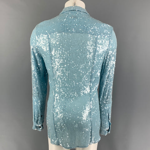 DRIES VAN NOTEN FW 22 Size S Light Blue Sequined Viscose Long Sleeve Shirt