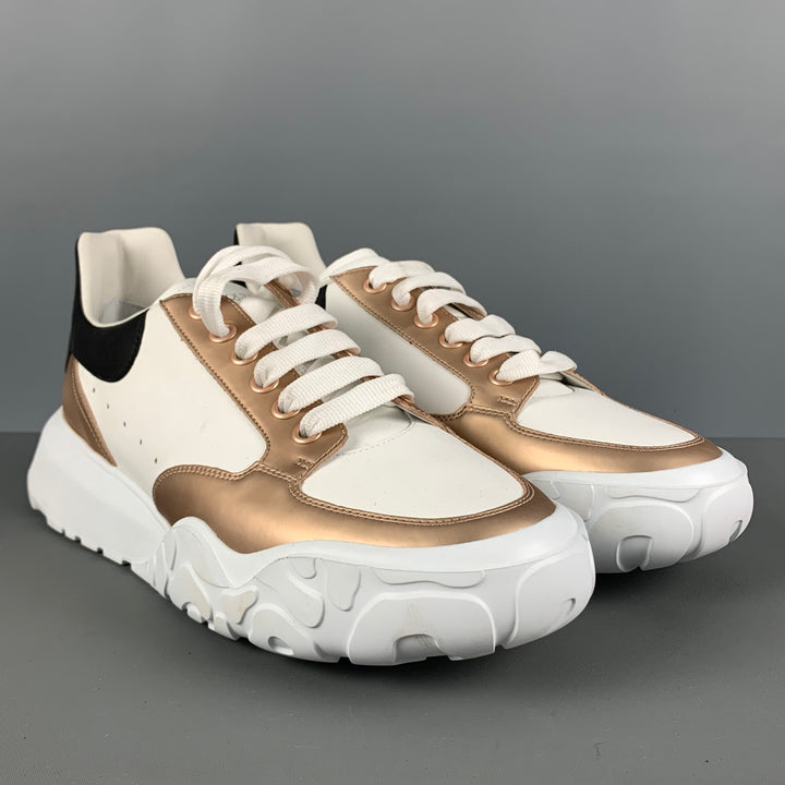 ALEXANDER MCQUEEN Size 11 White Gold Leather Platform Sneakers
