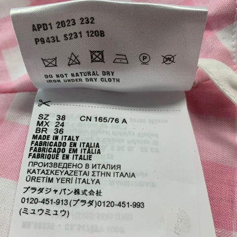 PRADA Size 2 Pink White Cotton Gingham Bralette Casual Top