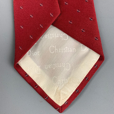 Vintage CHRISTIAN DIOR Red White Polyester Silk Tie