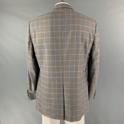 BROOKS BROTHERS Size 46 Navy & Beige Plaid Wool Single Button Sport Coat