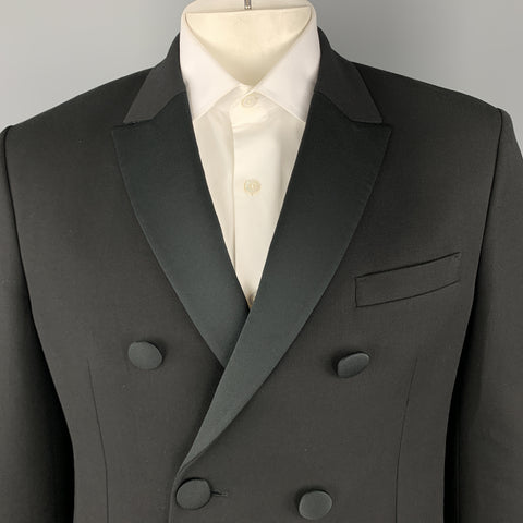 NEIL BARRETT Size 42 Black Satin Peak Lapel Double Breasted Sport Coat