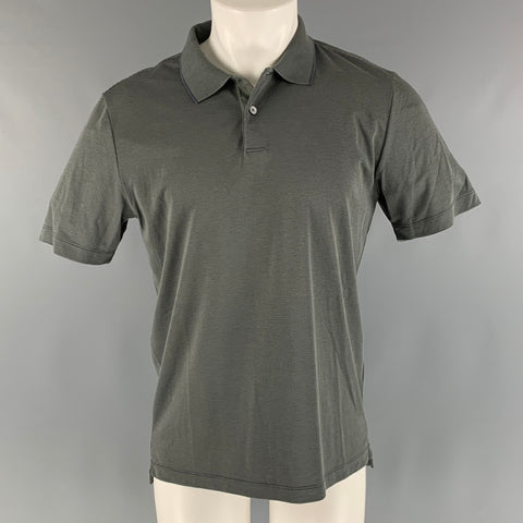 THEORY Size M Grey Navy Stripe Cotton Polyester Short Sleeve Polo