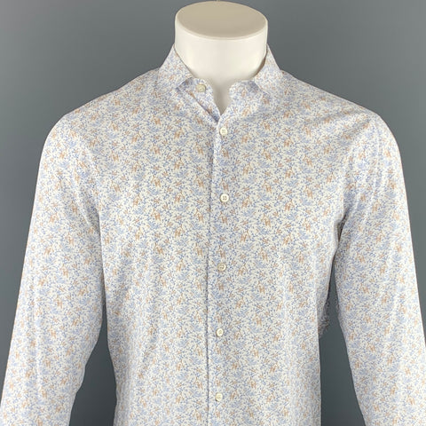PRADA Size M Blue & Brown Print Cotton Button Up Long Sleeve Shirt
