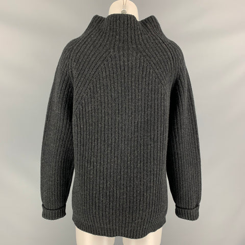 BURBERRY PRORSUM Fall 2012 Size L Charcoal Beaded Wool / Cashmere Owl Mock Neck Sweater