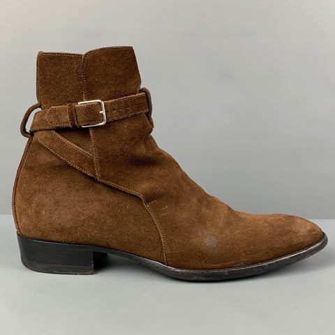 SAINT LAURENT Size 8 Brown Suede Belted Wyatt Jodhpur Boots
