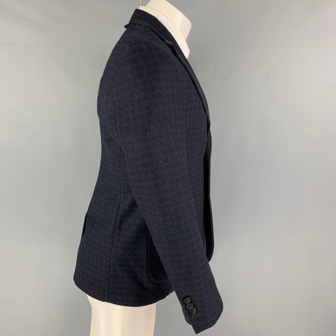 BLACK FLEECE Size 38 Black Navy Houndstooth Wool Notch Lapel Sport Coat