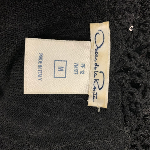 OSCAR DE LA RENTA 2012 Taille M Robe de cocktail à paillettes en mélange de laine vierge noire