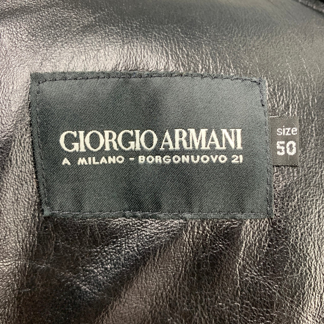 GIORGIO ARMANI Size 40 Black Textured Leather Zip Up Coat