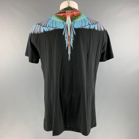 MARCELO BURLON Size M Black Blue Cotton Short Sleeve T-shirt