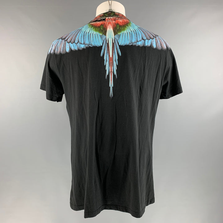 MARCELO BURLON Size M Black Blue Cotton Short Sleeve T-shirt
