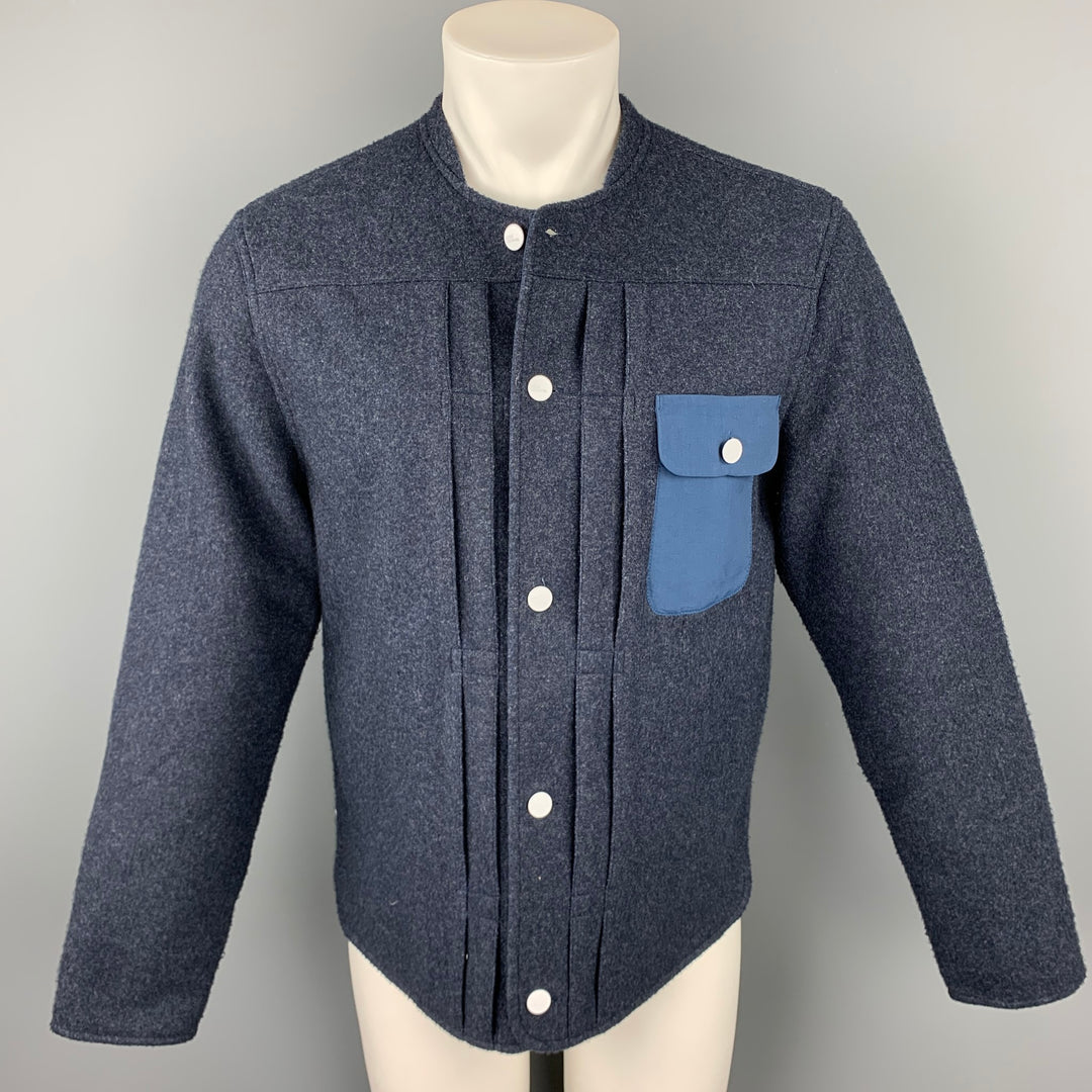 LEVI'S Size M Navy  Fleece Collarless Buttoned Jacket