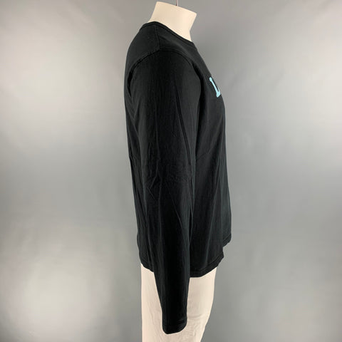 BIANCA CHANDON Size L Black Blue Cotton Long Sleeve T-shirt