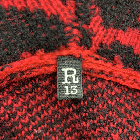 R13 Size XS Red & Black Leopard  Print Cashmere Oversized Distressed Hooded Sweater