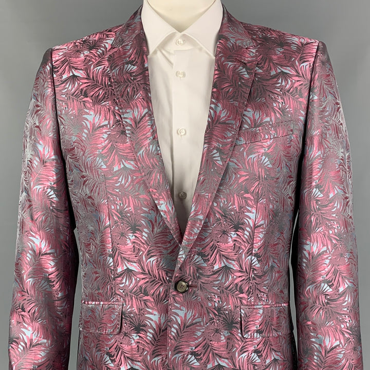 TED BAKER Size 42 Pink Steel Blue Jacquard Polyester Sport Coat