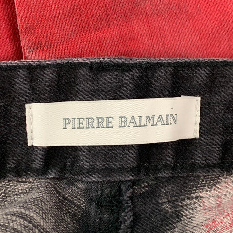 PIERRE BALMAIN Size 28 Red Black Wash Denim Zip Up Jeans