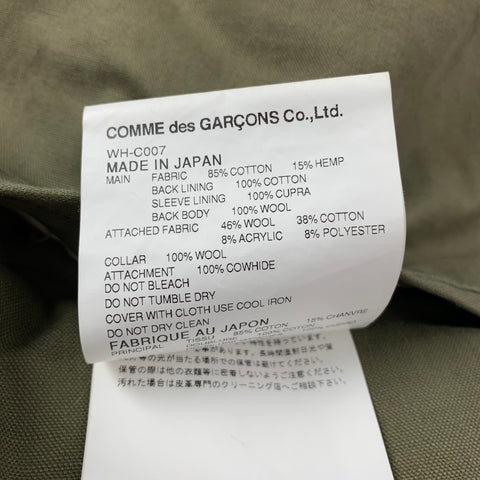 JUNYA WATANABE Size L Olive Mixed Materials Cotton / Hemp Double Breasted Coat