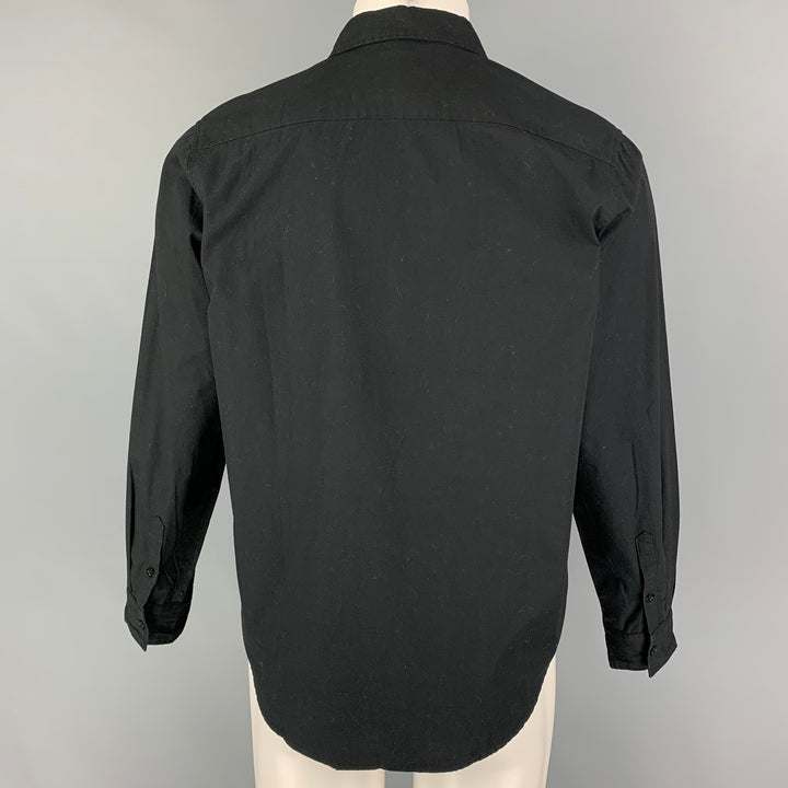 CLOTONE Size M Black Pleated Cotton Button Up Long Sleeve Shirt