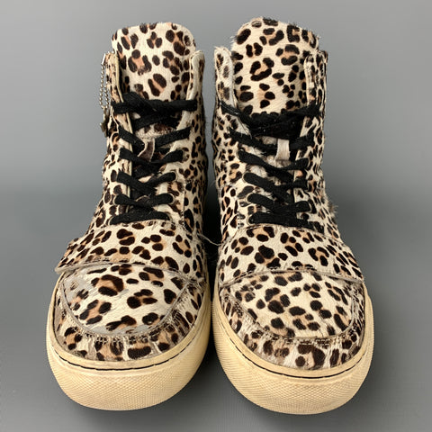 CREATIVE RECREATION Size 9 Off White & Brown Leopard Print Leather Sneakers