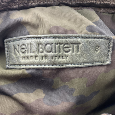 NEIL BARRETT Size S Brown 'Military' Camo Lining Distressed Leather Vest