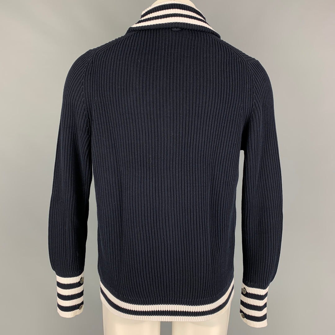 BLACK FLEECE Size M Navy White Knit Shawl Collar Cardigan