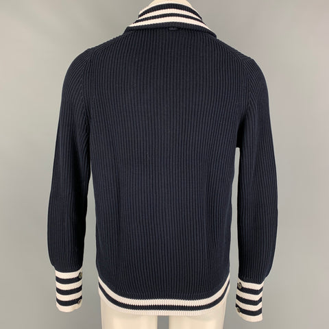 BLACK FLEECE Size M Navy White Knit Shawl Collar Cardigan