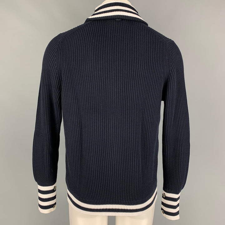 BLACK FLEECE Size M Navy White Knit Shawl Collar Cardigan