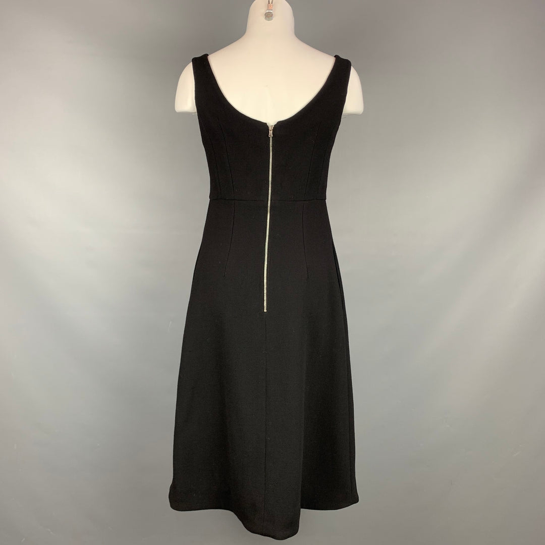 VINTAGE Size 6 Black Acetate / Viscose Mid-Calf Sleeveless Dress
