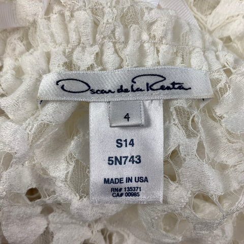 OSCAR DE LA RENTA Size 4 White Cotton Blend Long Sleeve Dress Top