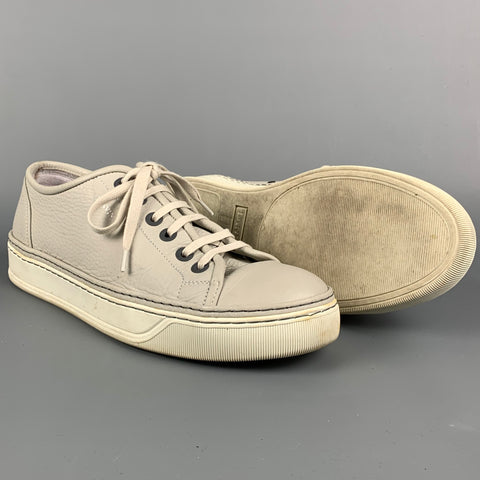 LANVIN Talla 12 Zapatillas con cordones de cuero gris claro y blanco