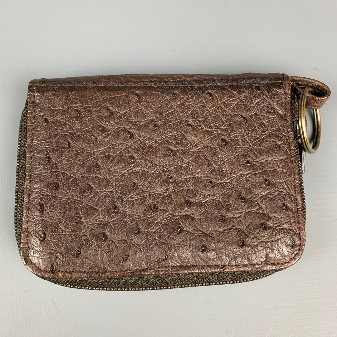 NOT LISTED Brown Ostrich Leather Key Chain Wallet