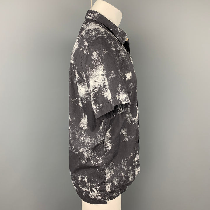PAUL SMITH JEANS Size L Charcoal & White Marbled Short Sleeve Shirt
