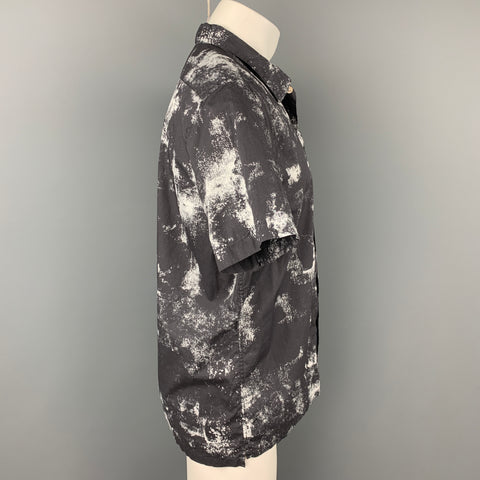 PAUL SMITH JEANS Talla L Camisa de manga corta jaspeada en color carbón y blanco