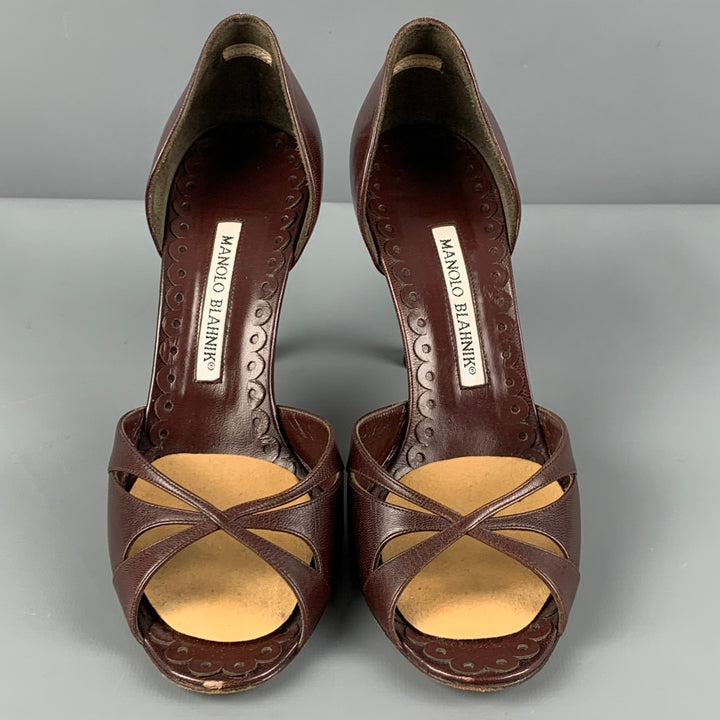 MANOLO BLAHNIK Size 7 Brown Leather D'Orsay Pumps