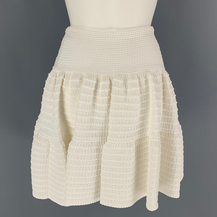 ALAIA Size 4 White Cotton Blend Textured Circle Knee-Length Skirt