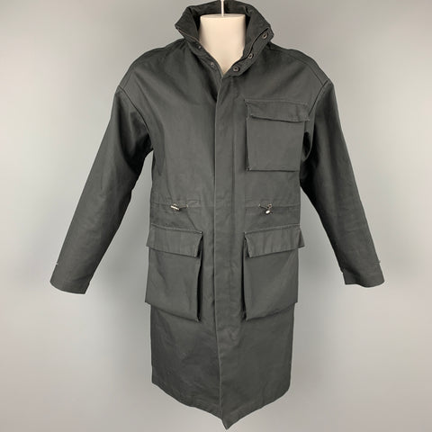 WHYRED Size XXL Black Cotton Patch Pocket Hooded Coat